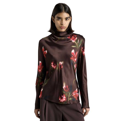 Cue Blurred Floral Satin Viscose Top